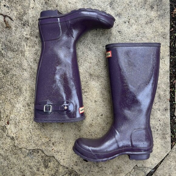 Hunter Purple sparkle Rain boots, size 36 - Picture 2 of 14